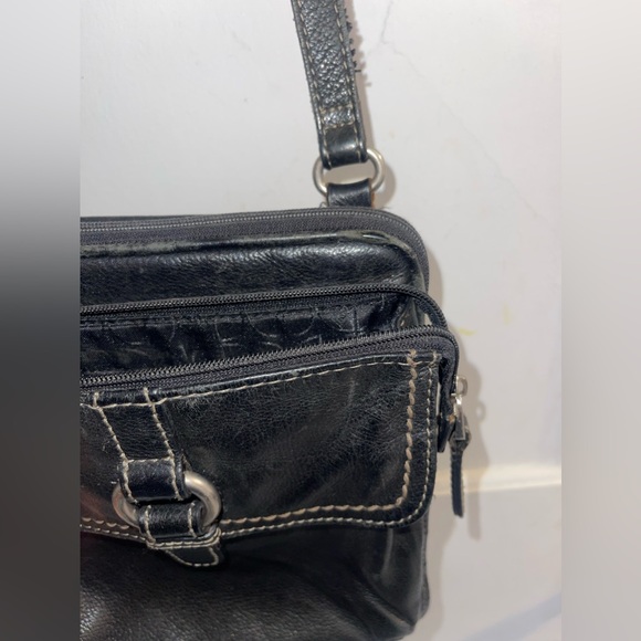 FOSSIL Early Vintage Small Black Leather Shoulder Crossbody Organizer Bag - Picture 8 of 11